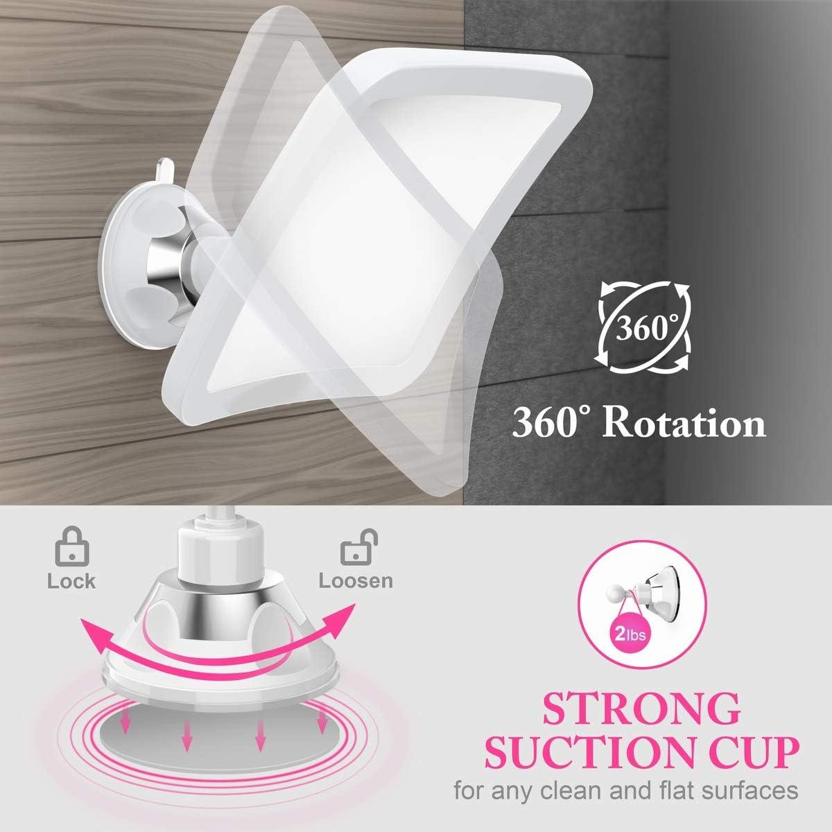 2020 Upgraded 10x Magnifying Lighted Makeup Mirror with Natural White LED Lights, 360°Swivel Portable Cordless Makeup Mirrors with Locking Suction Base for Home Bathroom Shower and Travel: Furniture & Decor