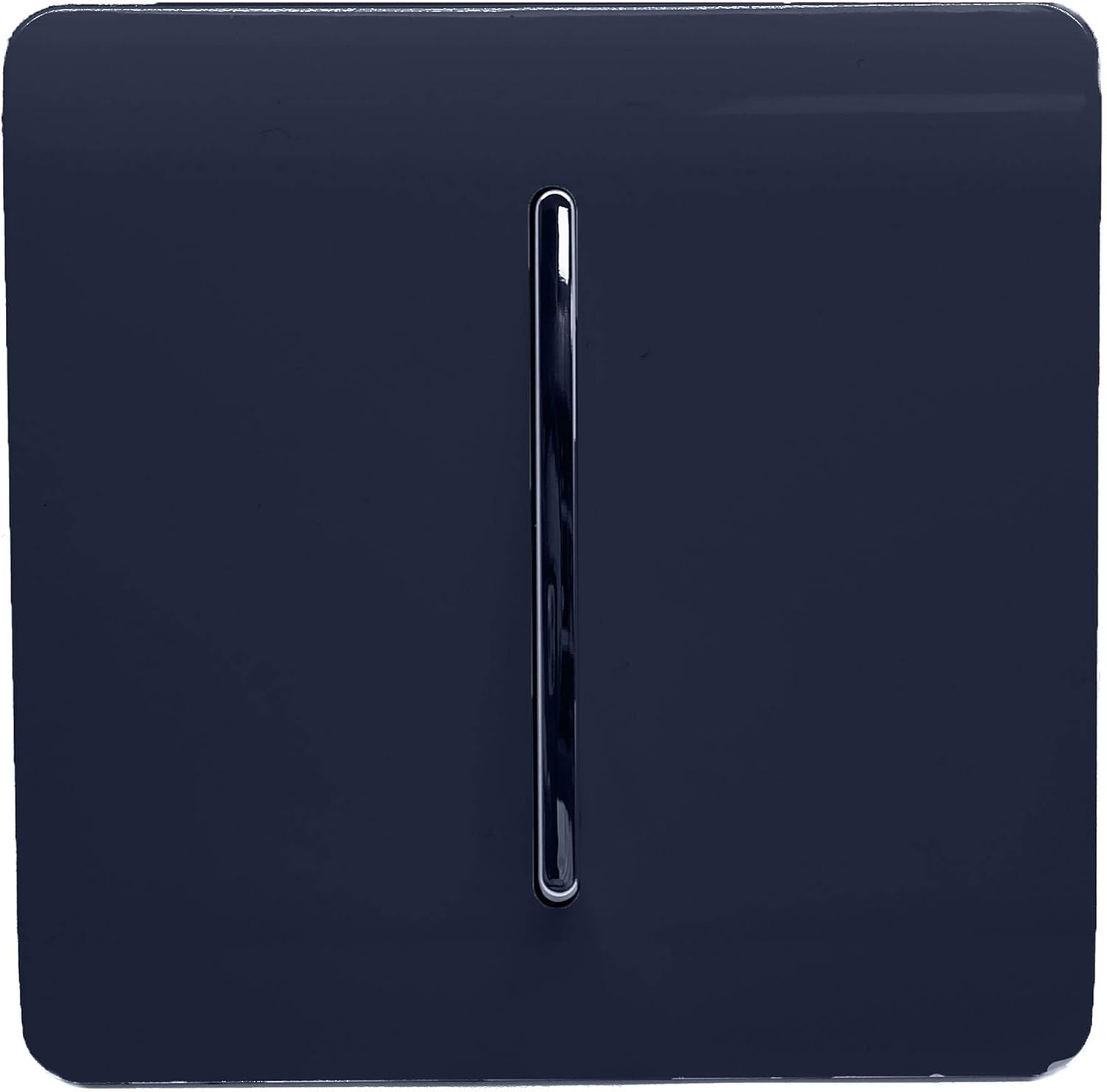Trendi 1 Gang 2 Way 240V Screwless Raised Front Plate Plastic Artistic Modern Glossy 10 Amp Chrome Rocker Single Electrical Wall Light Switch Navy Blue