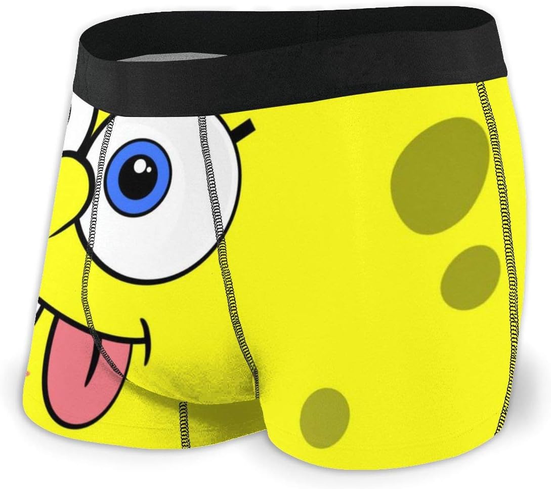 Funny Spongebob Squarepants Men's Boxer Briefs - 1 Pack Regular No Ride-up Breathable Comfortable Fiber Sport Underwear,Size X-2XL Black