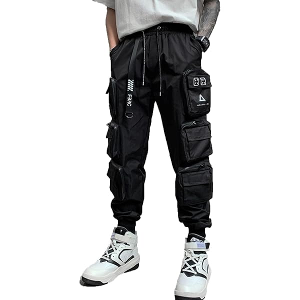 xxxiticat Men's Punk Faux Leather Pants High Waist Bandage Lace Up