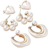 Chunky Gold Pearl Hoop Earrings Set for Women Fashion Enamel Heart Huggie Earrings Statement Love Balls Earrings Jewelry Accessories