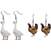 yueton 2 Pairs of Cute Creative Acrylic Hen Chicken Earrings Goose Earrings Novelty Funny Farm Animal Pendant Dangle Drop Earrings Easter Earrings Thanksgiving Fall Earrings Halloween Earrings- 2 Styles