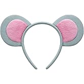 Tedercle Mouse Ears Headband for Kids and Adults – Gray and Pink Plush Animal Costume Headband for Halloween, Birthday Parties, School Dress-Up Days, and Cosplay Accessories