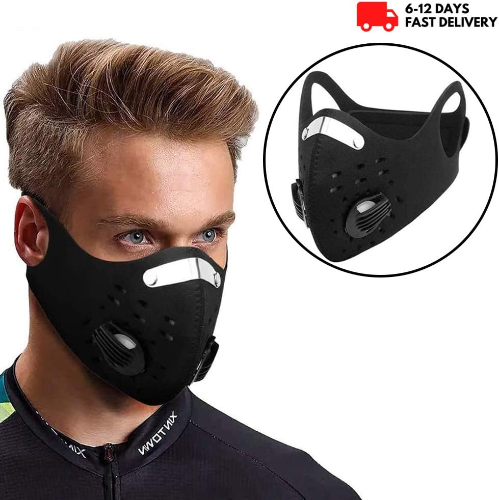Powerdelux Black Dustproof Mask Elastic Activated Carbon Riding Mask Face Masks for Motorcycling Woodworking Cycling Running Bicycle