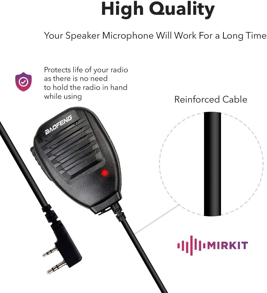 Baofeng Handheld Speaker Microphone for FRS 2 Way Radio, Remote Shoulder Mic, Compatible with Long Range Walkie Talkie, Reinforced Cable, Noise Reduction, Spring Clip, Mirkit Edition USA Warranty: GPS & Navigation