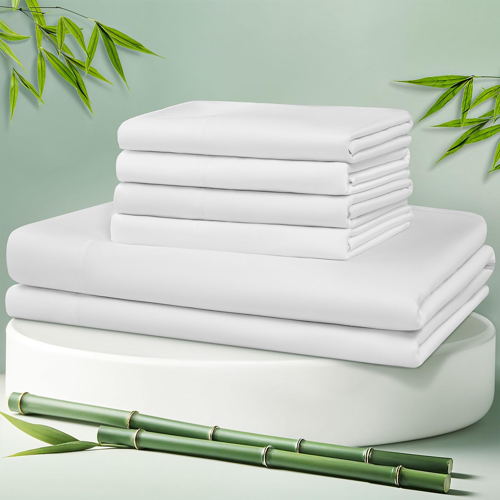 Photo 1 of LBRO2M Cooling Bed Sheet 100% Viscose Derived from Bamboo Sheet Set Queen Size 6 Piece,16" Deep Pocket, 1800 TC Sheet Super Soft Silky Smooth,Breathable Cool (Queen White)
