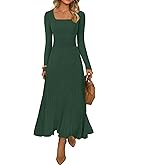 MEROKEETY Women's Sweater Dress 2025 Fall Winter Casual Long Sleeve Square Neck Pleated Church Work Knit Midi Dresses