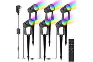 SUNTHIN Outdoor Landscape Lighting with Remote, RGBW Color Changing Spot Uplights, 6 Pack