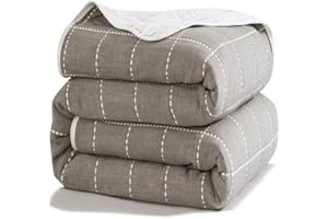 Joyreap 6 layers of 100% Muslin Cotton Blanket, Cool and Soft Summer Quilt for Children, Teens, Adults and Seniors, Durable and Comfortable (Line-Gray, 79"x94" - Full)