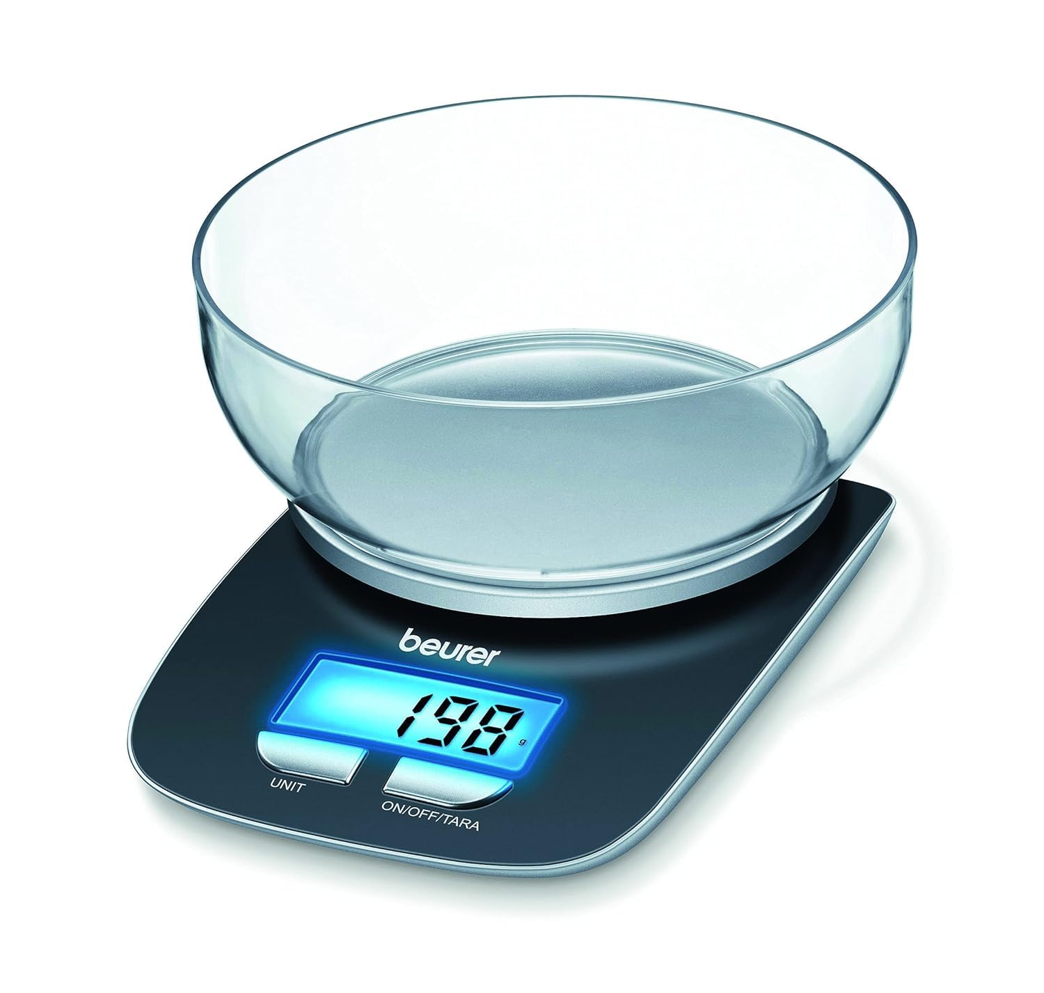 Beurer KS25 Digital Kitchen Scale | With 1.2l weighing bowl | Tare weighing function | Adjustable between kg, g, lb, oz | 3kg weight capacity, black
