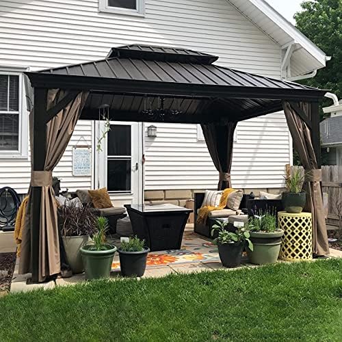 10' x 12' Hardtop Gazebo Outdoor Aluminum Gazebos Grill with Galvanized