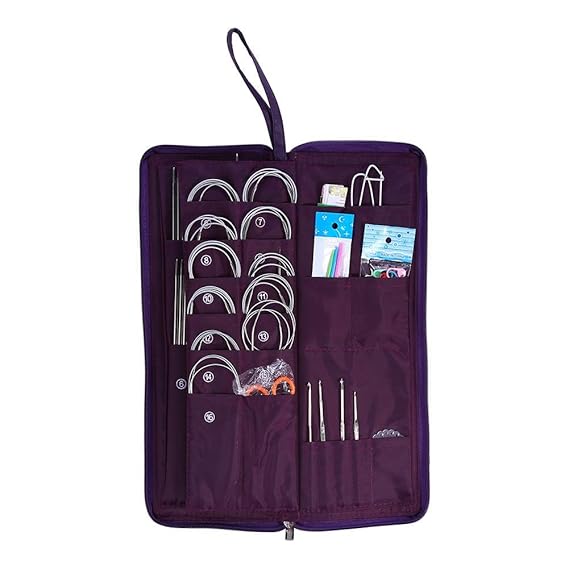 Rundstricknadeln Set, 104 Stücke Stahl Austauschbar Stricknadeln Häkelnadel Weben Werkzeug mit Aufbewahrungstasche 25-35 cm /