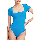 PUMIEY Women's Square Neck Short Sleeve Bodysuit T Shirts Tops For Women Trendy Smoke Cloud Pro Collection