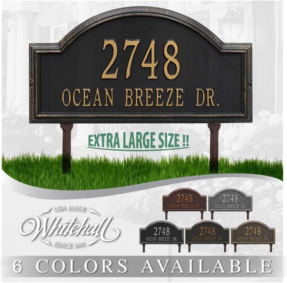 Plaques & Wall Art - Whitehall™ Personalized Cast Metal Address plaque - LAWN MOUNTED Providence Arch (Large Option, 22.5