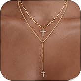XIXINI Cross Necklace for Women, 14k Gold Plated Long Cross Pendant Necklace Stack Layered Gold Necklaces for Women Trendy Dainty Layering Cross Lariat Necklace Set Fashion Womens Jewelry