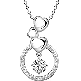 Cutesmile Fashion Jewelry 925 Sterling Silver Three Love Heart Circle with Dancing CZ Crystal Pendant Necklace