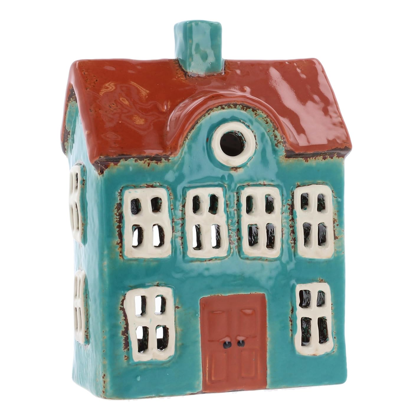 Shudehill Giftware Ceramic Village Pottery Bright Colour Range Tealight Holder, beautiful house-warming gift, Home Ornament, Candle Holder… (Green/Orange)