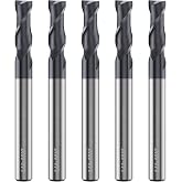 LU&amp;MN Carbide Square End Mill, 2 Flute, 1/4", 5 Piece | Professional Grade, 2T Square End Mill, for Milling Alloy Steels, Hardened Steel &amp; Metals, Ideal for DIYers and Professionals