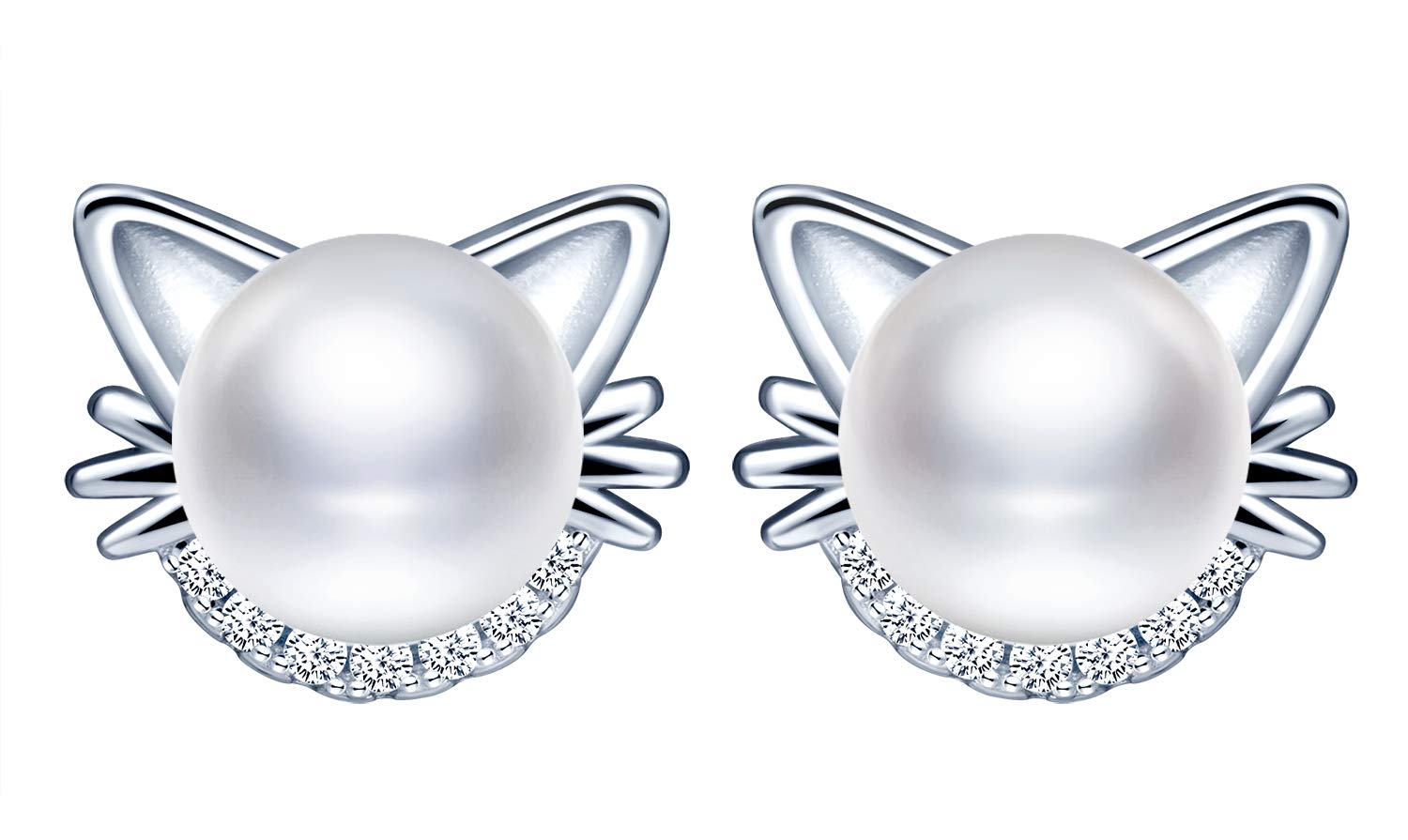 Whisker Kitten Cat Stud Earrings 925 Sterling Silver/Cubic Zirconia Studs/Pearl Studs Cat Ear Stud Earrings Jewelry