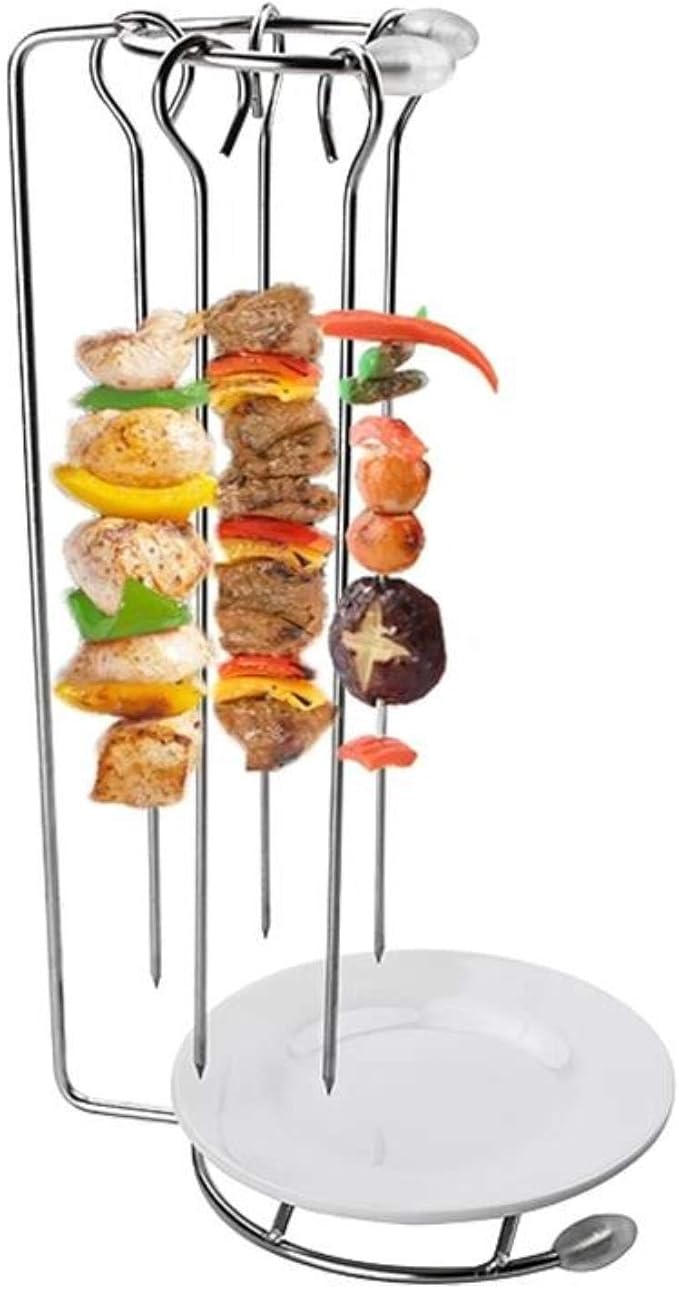 Miaow house 4pcs Stainless Steel BBQ Skewers with Grill Rack Holder Set