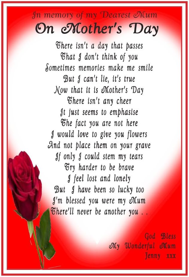 My Dearest Mum Red Rose Design For Mothers Day A Memorial Poem By Impishodes Berevement Funeral Grave Card Marker Amazon Co Uk Office Products