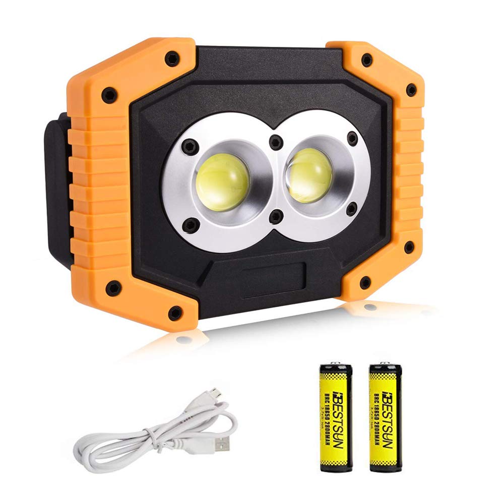 BESTSUN Work Light Rechargeable, 20W Portable LED Work Lights Spot Light 2X COB Super Bright Outdoor Camping Light Waterproof for Work Car Repairing Fishing