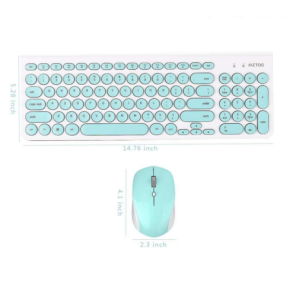 MeToo Wireless Keyboard and Mouse Combo, Ultra-Thin 2.4G USB Cute Round Mute Keyboard Sets for Laptop Desktop Computer and Mac Office C180- Not Included Battery (Green)