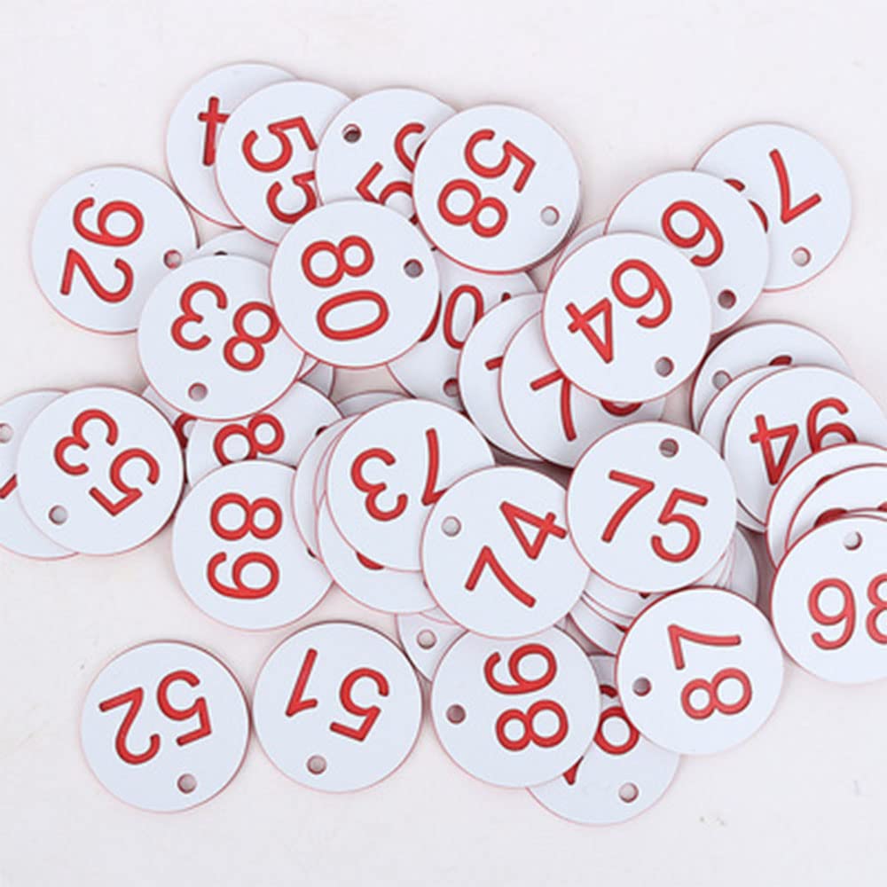 50Pcs Engraved Number Discs, 51-100 Plastic ID Number Tags Table Numbers Key Tags for Lockers Party Restaurants Clubs Hotel (White)