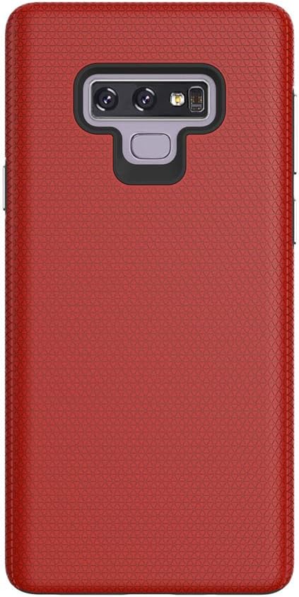 Vils Dual Layer Protective Shell Triangular Textured Hard Rubber Frosted Back Cover Case for Samsung Galaxy Note 9 (Red)