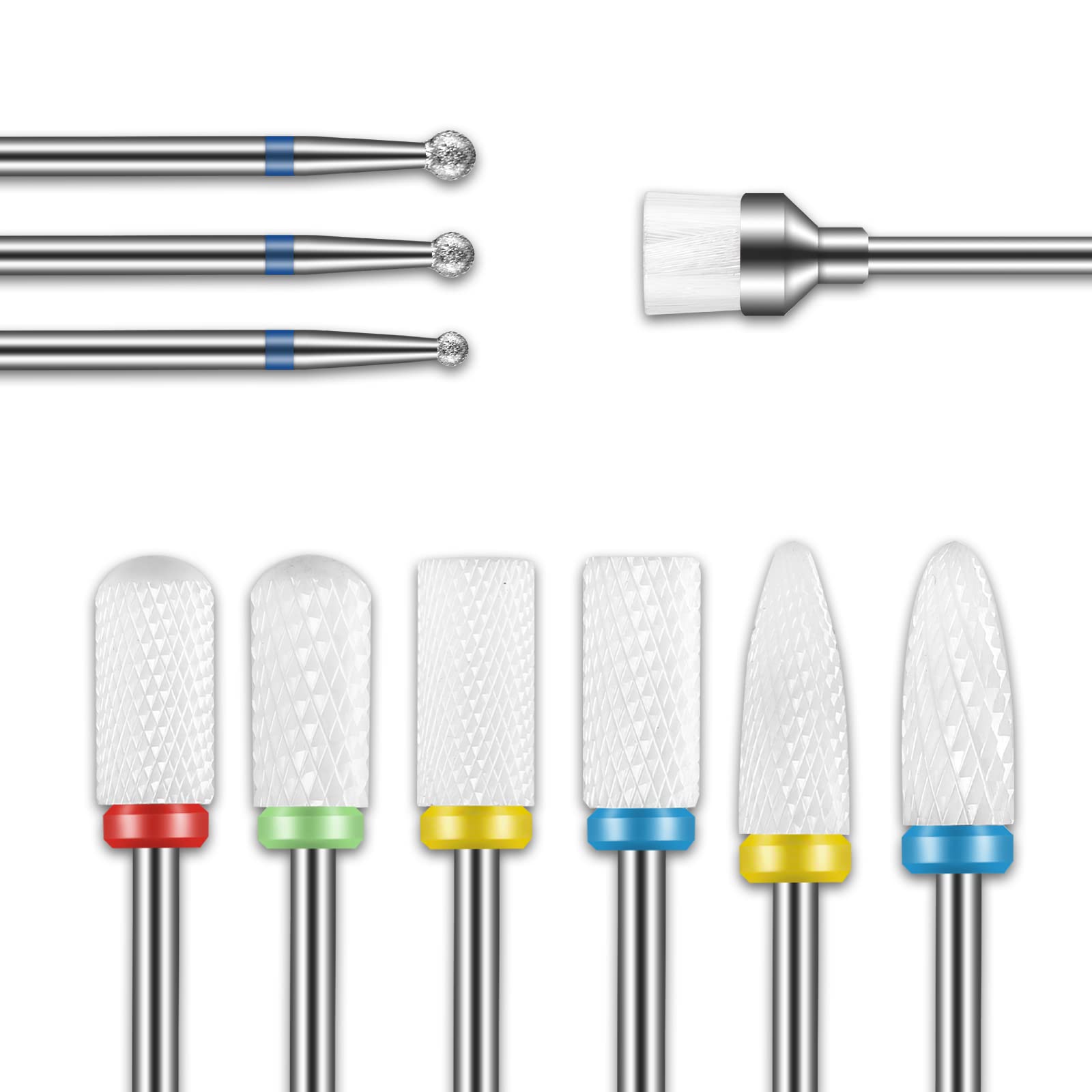 10Pcs Professional Ceramic Nail Drill Bits Set, Depvko 3/32'' Drill Bits for Nails Rotary Burrs for Acrylic Electric Manicure Pedicure e file Drill Bit Cuticle Bits for Nail File Machine — image 1