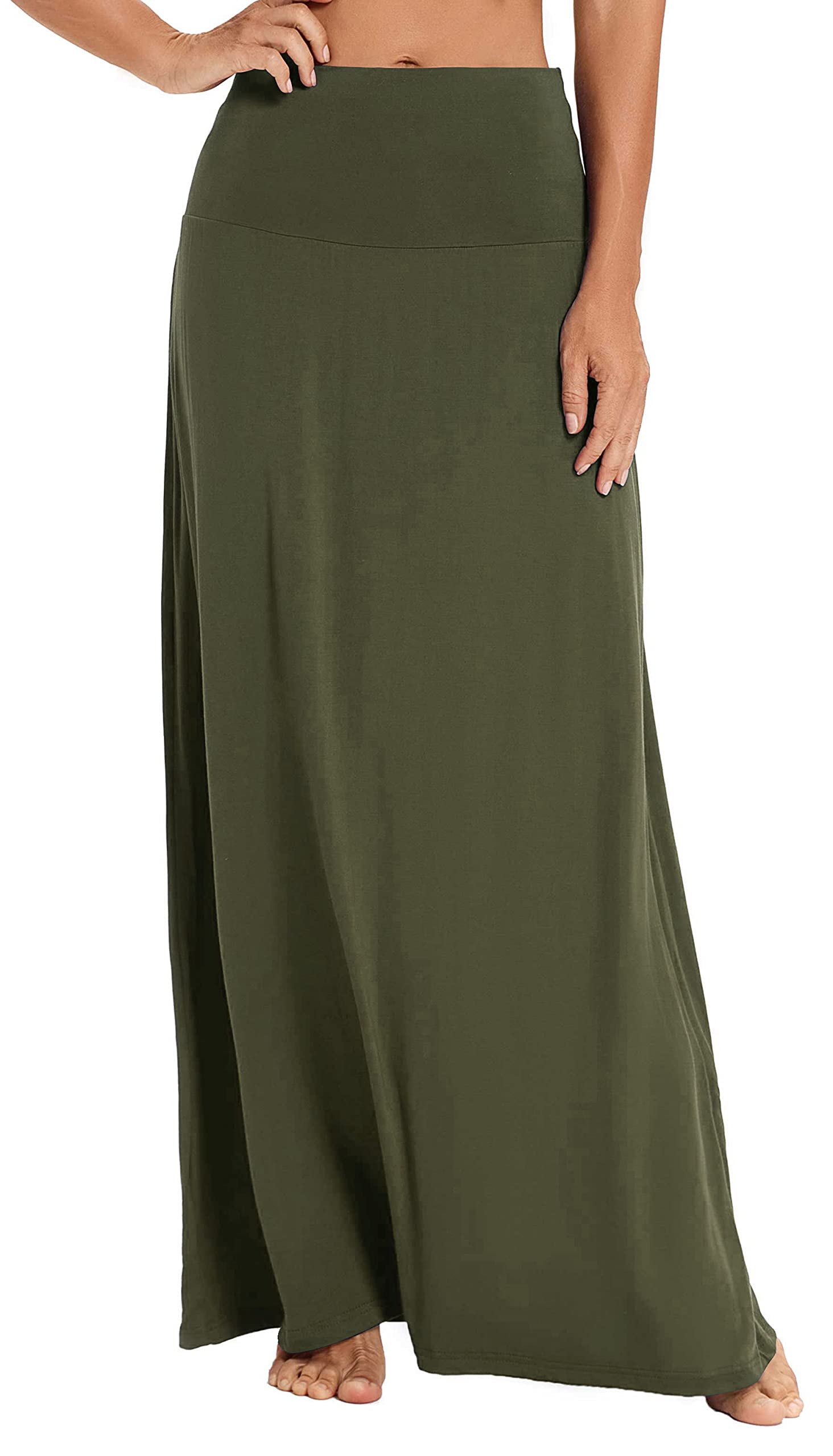 Photo 1 of M EXCHIC Women's Boho Flod Over Long Maxi Skirt Elastic High Waisted Long Skirts for Women (Army Green, Medium)