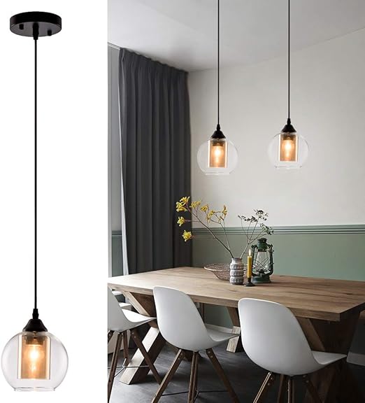lampara colgante de doble vidrio lampara de suspension moderna para la isla de la cocina