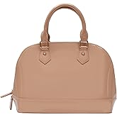 Patent Leather Dome Satchel Purse Zip-around Handbag Multi-Pocket Shoulder Bag Shiny Large Top-handle Shell Bag