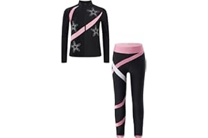 JanJean Kids Girls Long Sleeve Ice Skating Clothing Suit 2pcs Jacket with Leggings Set for Sports Dance Activewear