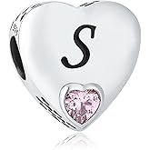 925 Sterling Silver Letter Charms A~Z Alphabet Charm Heart Shaped Letter Beads fit Pandora Bracelets fit Wife Mom Christmas Birthday Gift