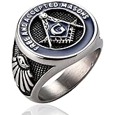 EENSYWEENSY Men’s Stainless Steel Freemason Ring, Vintage Masonic Master Mason Rings, Free and Accepted Masons Signet Band