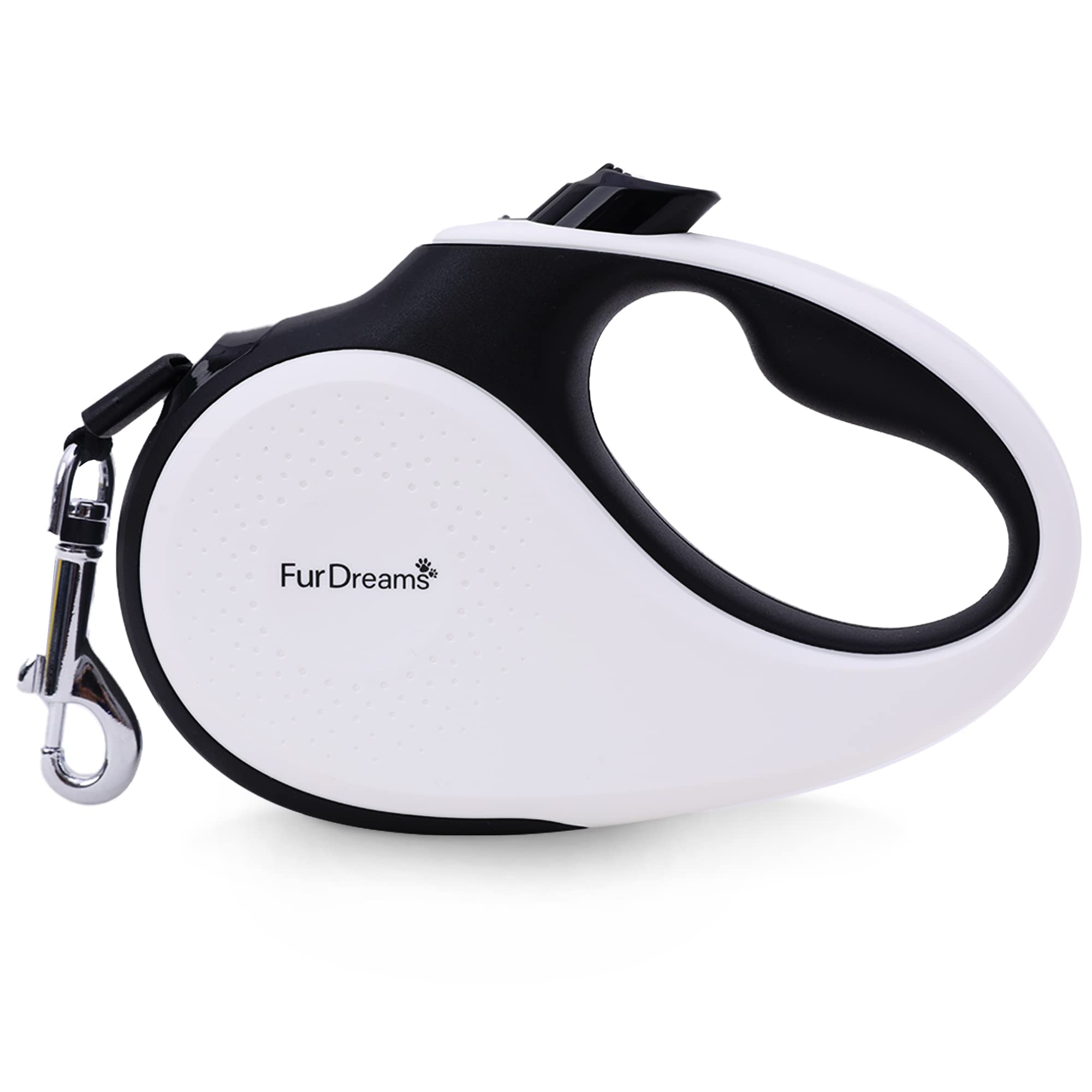 FurDreams Nylon Dog Lead - 5m (50kg/110lbs), Retractable Dog with Lock Button, Heavy Duty Extendable Lead, Anti-Tangle Leash with Comfortable Handle (White, Large)