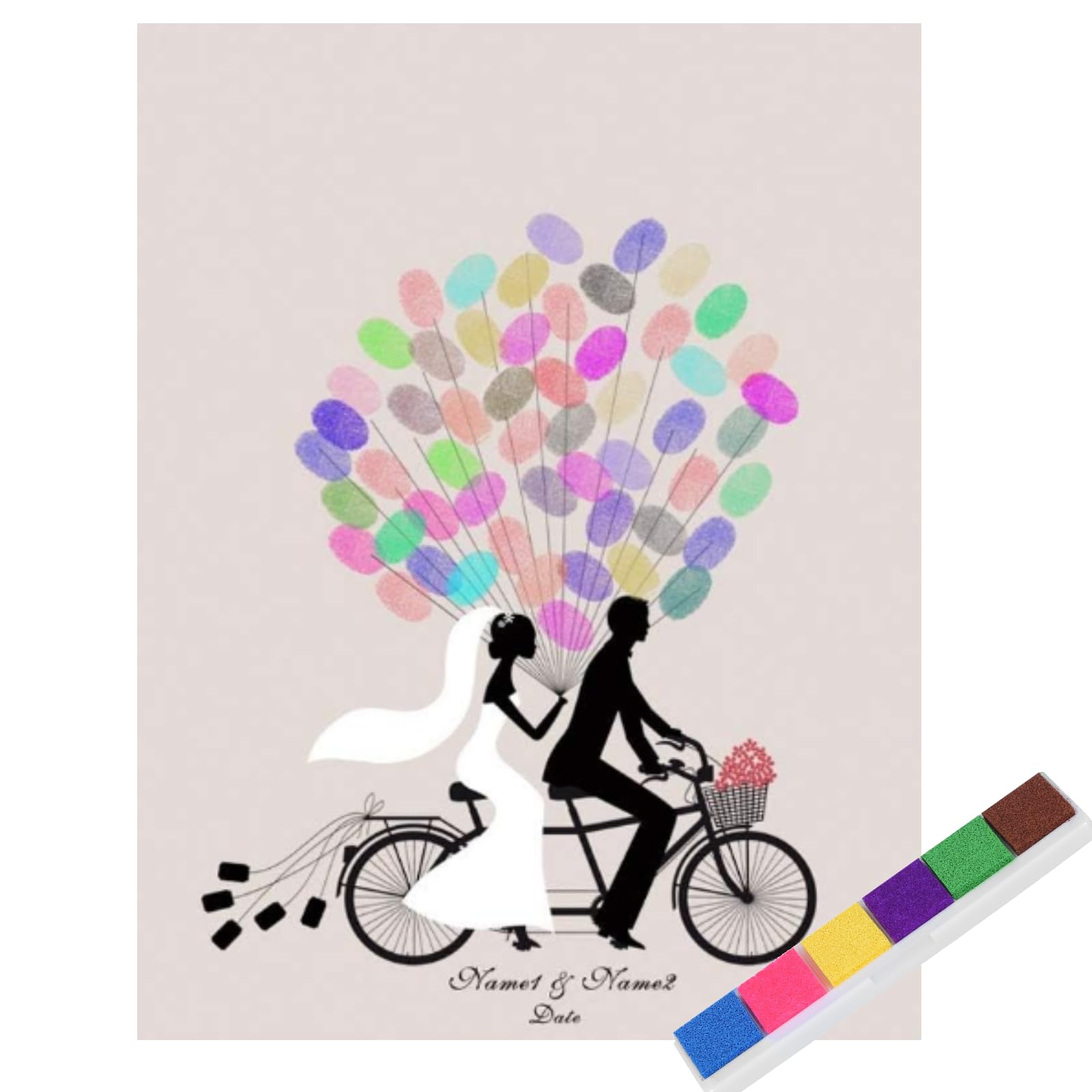 Candeon Fingerprint Wedding Guest Book, 30x40cm Personalised Wedding Guestbook Alternative Canvas Fingerprint Balloon Wedding Guest Signature Book Wedding Guestbook Poster with 6 Colors Ink