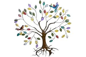 VEWOSTAR Metal Wall Art for Living Room Home Decor Colorful Leaves Wall Sculpture Tree of Life Handcrafted Wall Decor Hangings for Outdoor Indoor(25.5" W * 24.8" H)