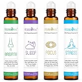 HERBROMAS Aromatherapy Oils Roller Set, Natural Pre-diluted Essential Oils Roll On with Glass Rollerball, Relaxation Gift for Women &amp; Men, Christmas Gift, Pack 4 x 0.33fl.oz