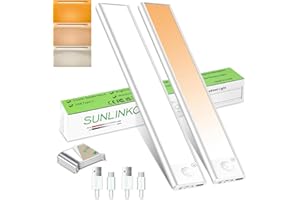SUNLINKCO 90LED Motion Sensor Under Cabinet Light,Closet Lights 3 Color Temperature&Stepless Dimming,Wireless Rechargeable 2200mAh Battery,Magnetic Closet Lighting for Kitchen,Bedroom,Cupboard,Stairs,2 Pack