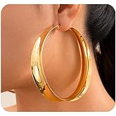 Chunky Wide Gold Hoop Earrings for Women Trendy Large Big Flat Hoop Earrings Silver Geometry Round Dangle Earrings Everyday Jewelry Accessories