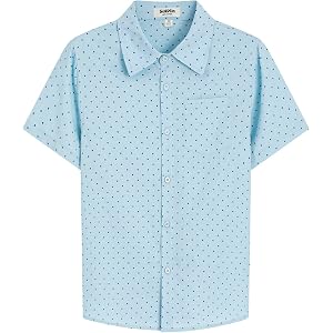 ScHaXjm Boys Polka Dots Dress Shirts Pure Cotton Short Sleeve Button Down Shirt Toddler Pastel Summer Shirt for 4-12 Years