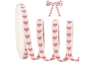 PH PandaHall 25 Yard Pink Heart Ribbon 5/8 Inch Stitched Cotton Ribbon with Heart Pattern for Gift Wrapping Cake Hair Bows Fl