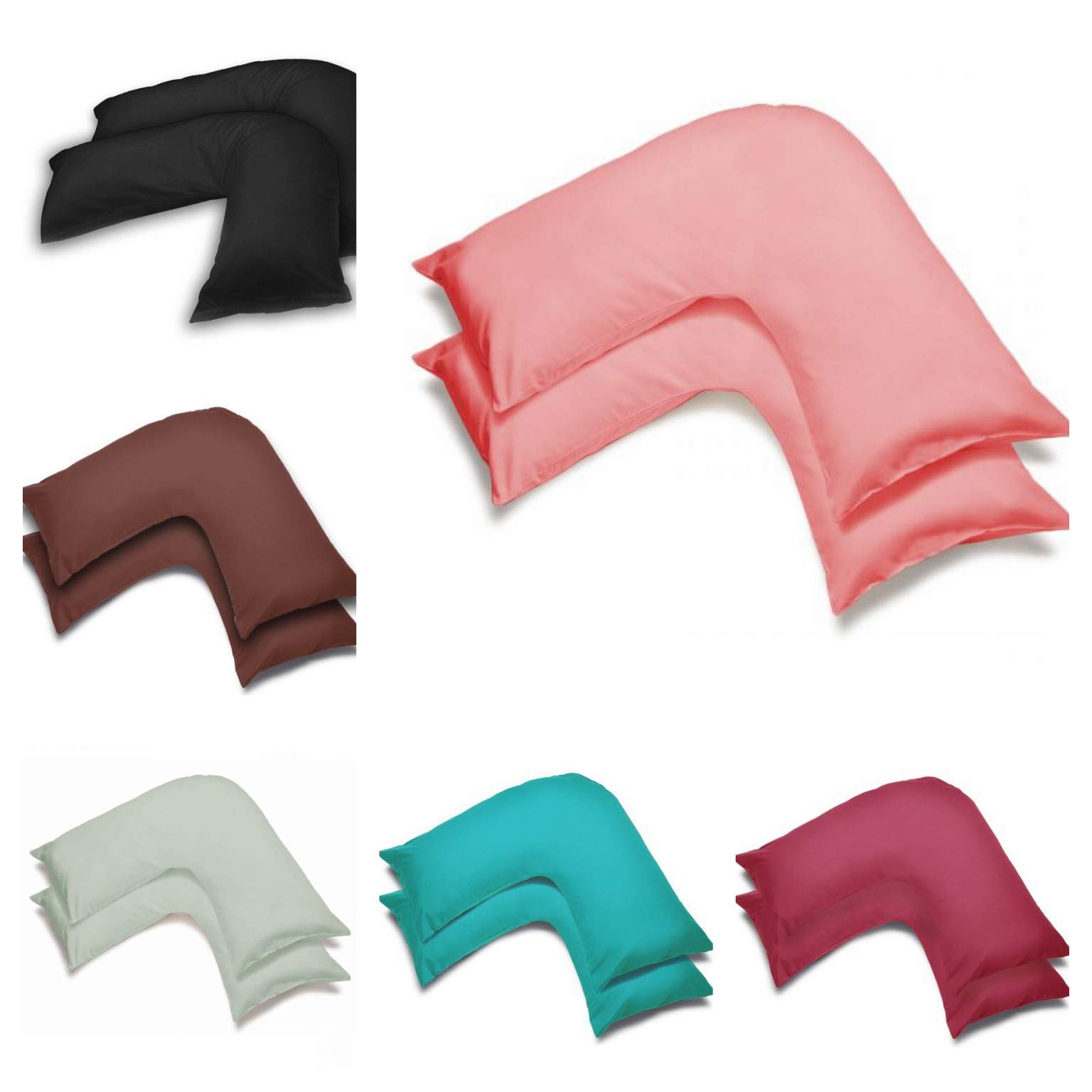 2 Pack Poly-Cotton Plain Dyed V Shaped Pillow Cases Covers - Orthopedic Pregnancy Maternity Back & Neck Support Nursing V Pillowcase Pair (Pink)