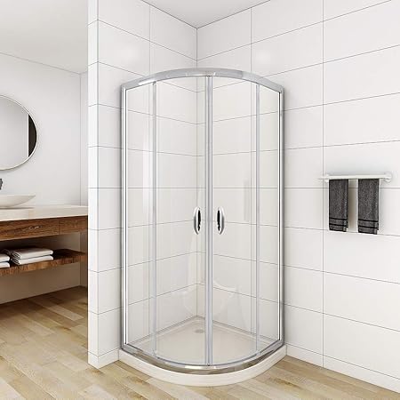 Duschkabine viertelkreis 90x90x190cm Runddusche Duschabtrennung Schiebetür Viertelkreisdusche für Badezimmer JDONG