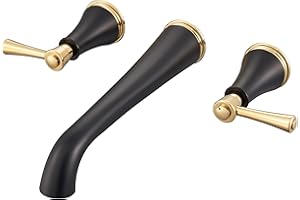 SITGES Polished Gold and Black Wall Mount Bathtub Faucet with Two Level Handles,10.5" Spout Reach Solid Brass High Flow Wall Tub Filler,Rough-in Valve Included