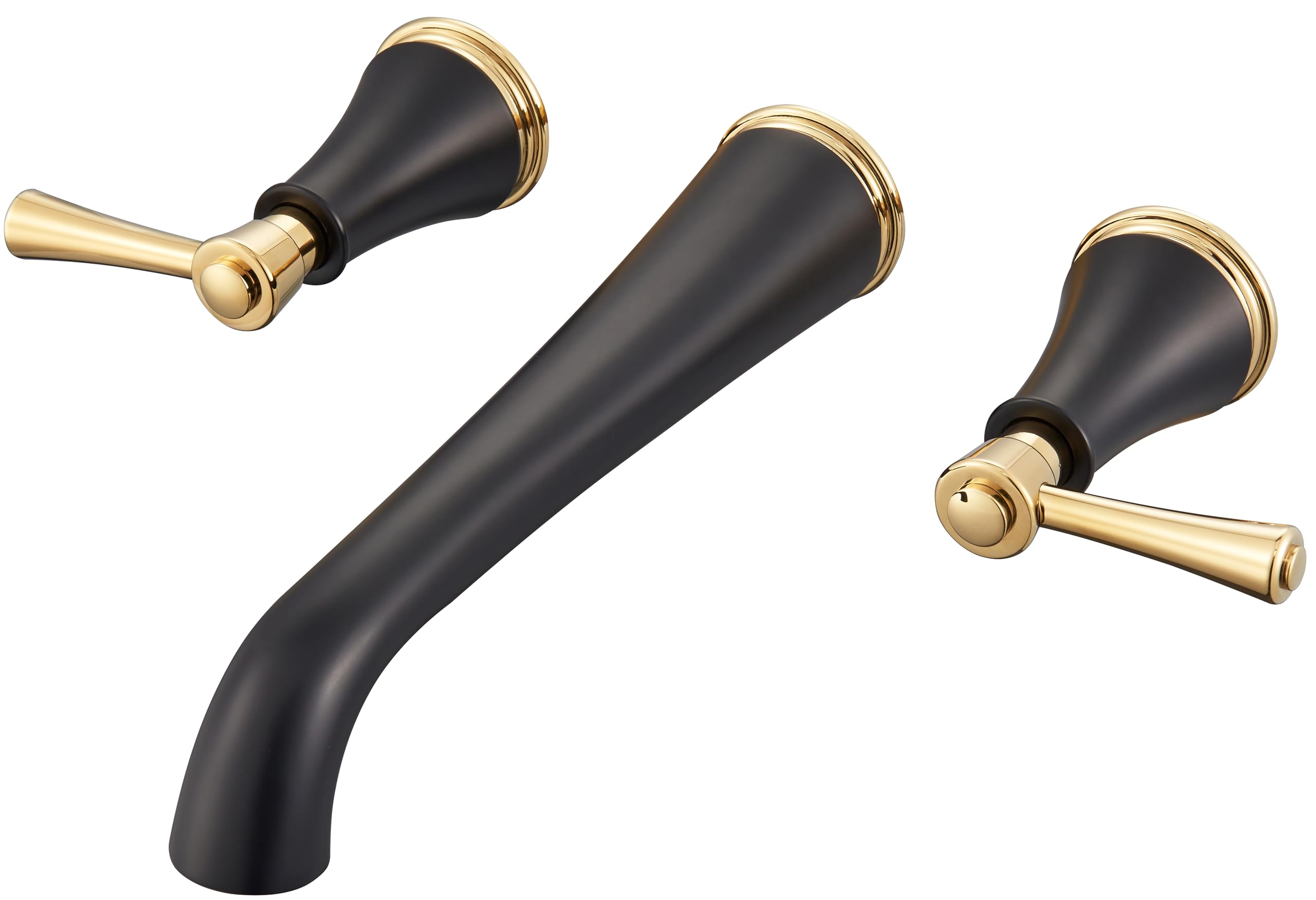 Photo 1 of SITGES Polished Gold and Black Wall Mount Bathtub Faucet with Two Level Handles,10.5" Spout Reach Solid Brass High Flow Wall Tub Filler,Rough-in Valve Included