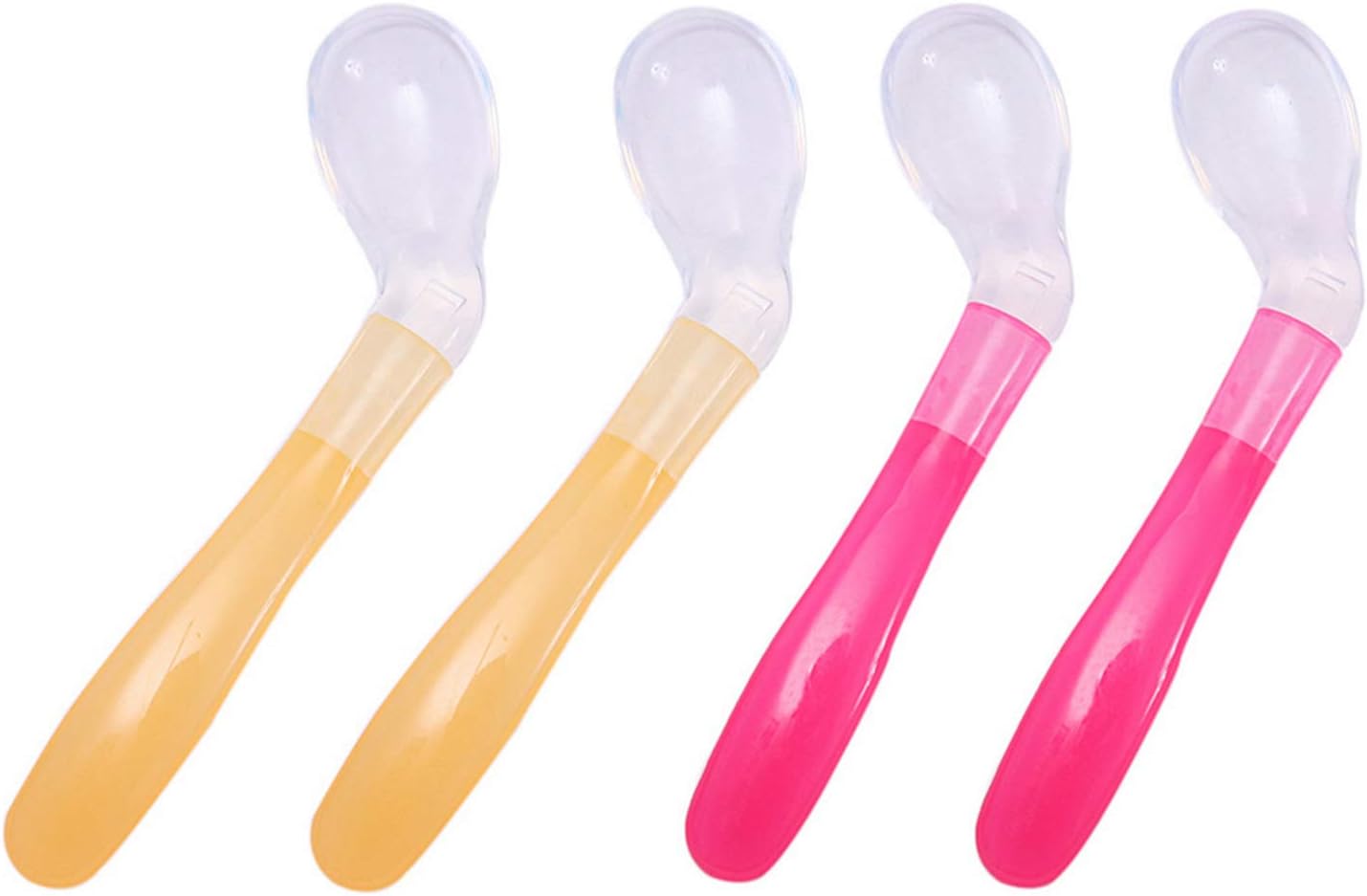4pcs Infant Right-Handed Angled Silicone Feeding Spoons Right Hand Training Spoon with Soft Tip for Baby Self-Feeding Random Colors