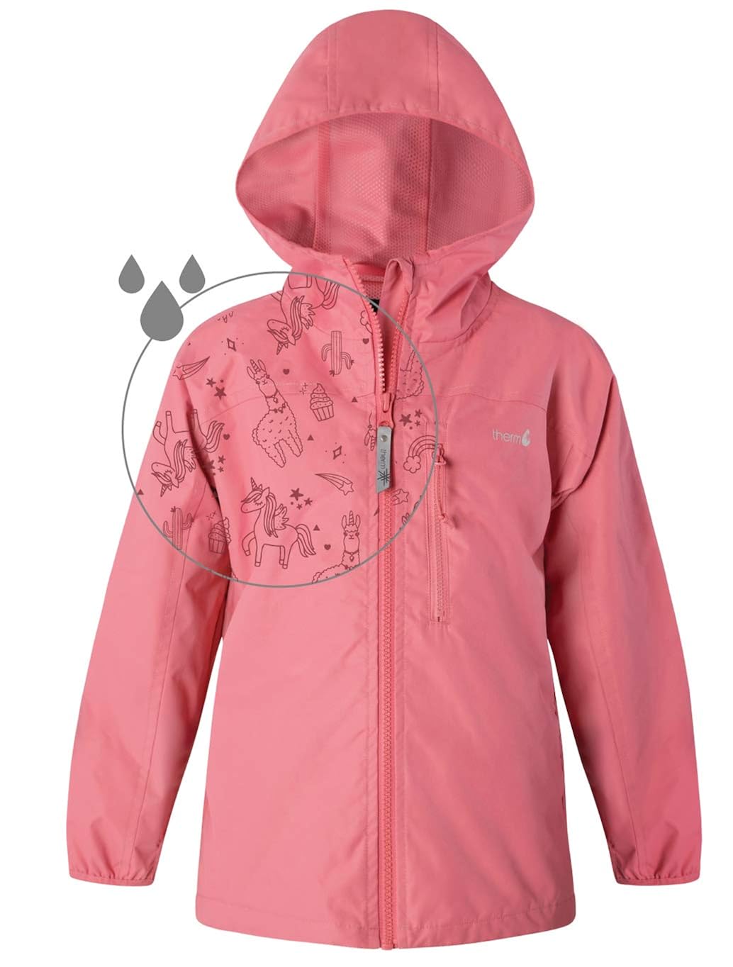 Therm Kids Rain Jacket, Girls and Boys Raincoat w Magic Print